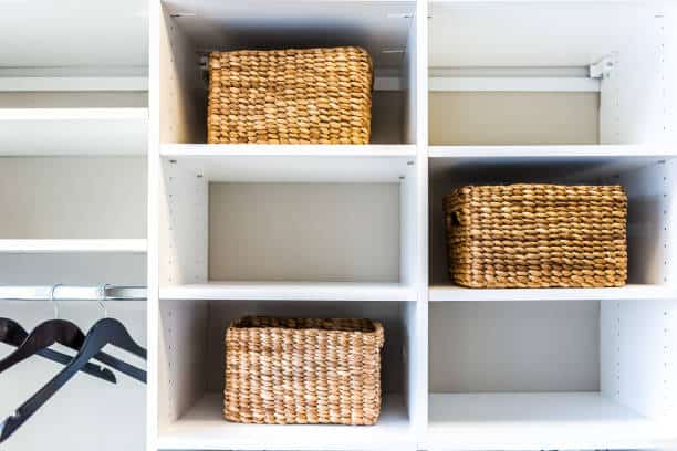 Closeup of woven straw baskets 